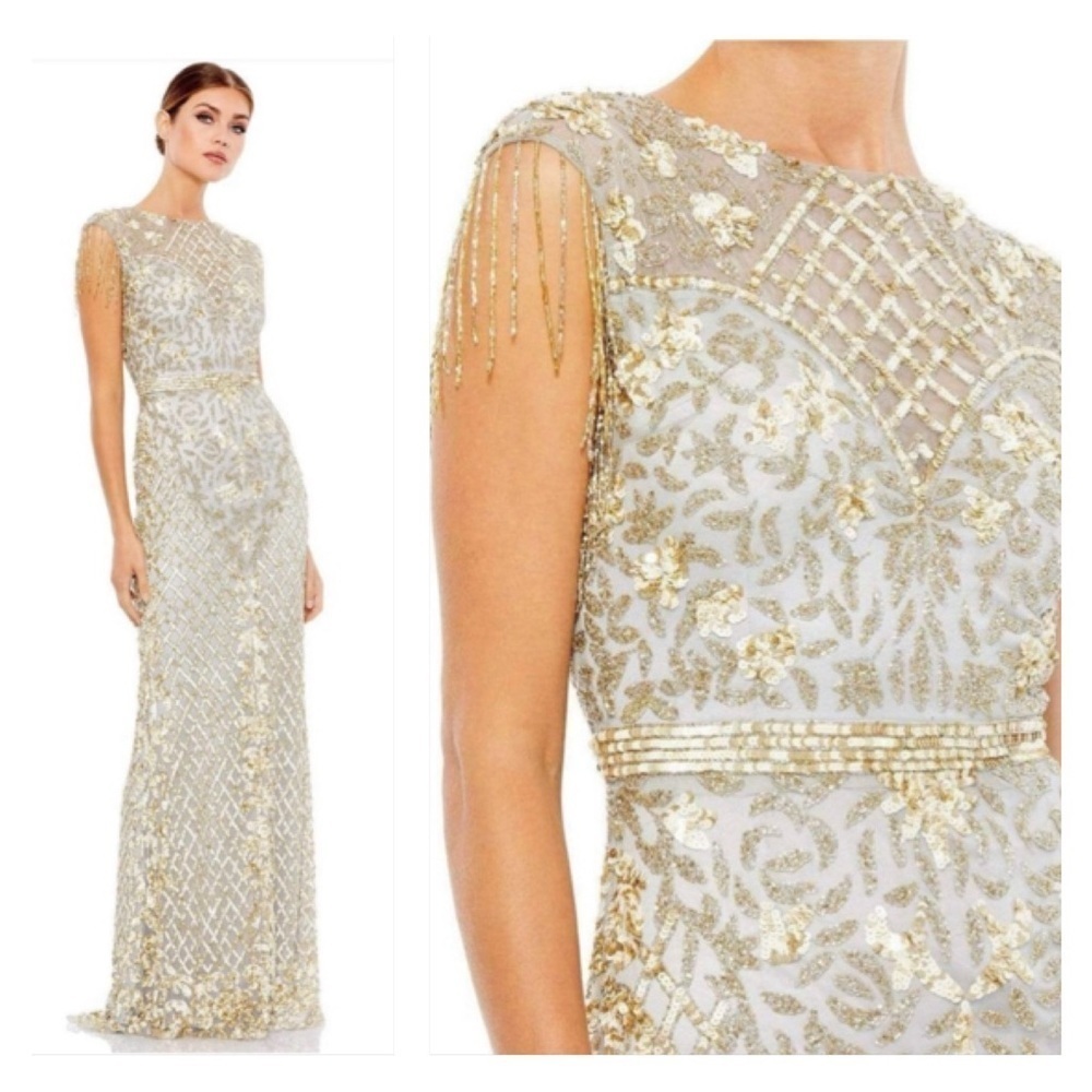 Mac Duggal 4908 NWT Lattice Sequined Column Long Gown